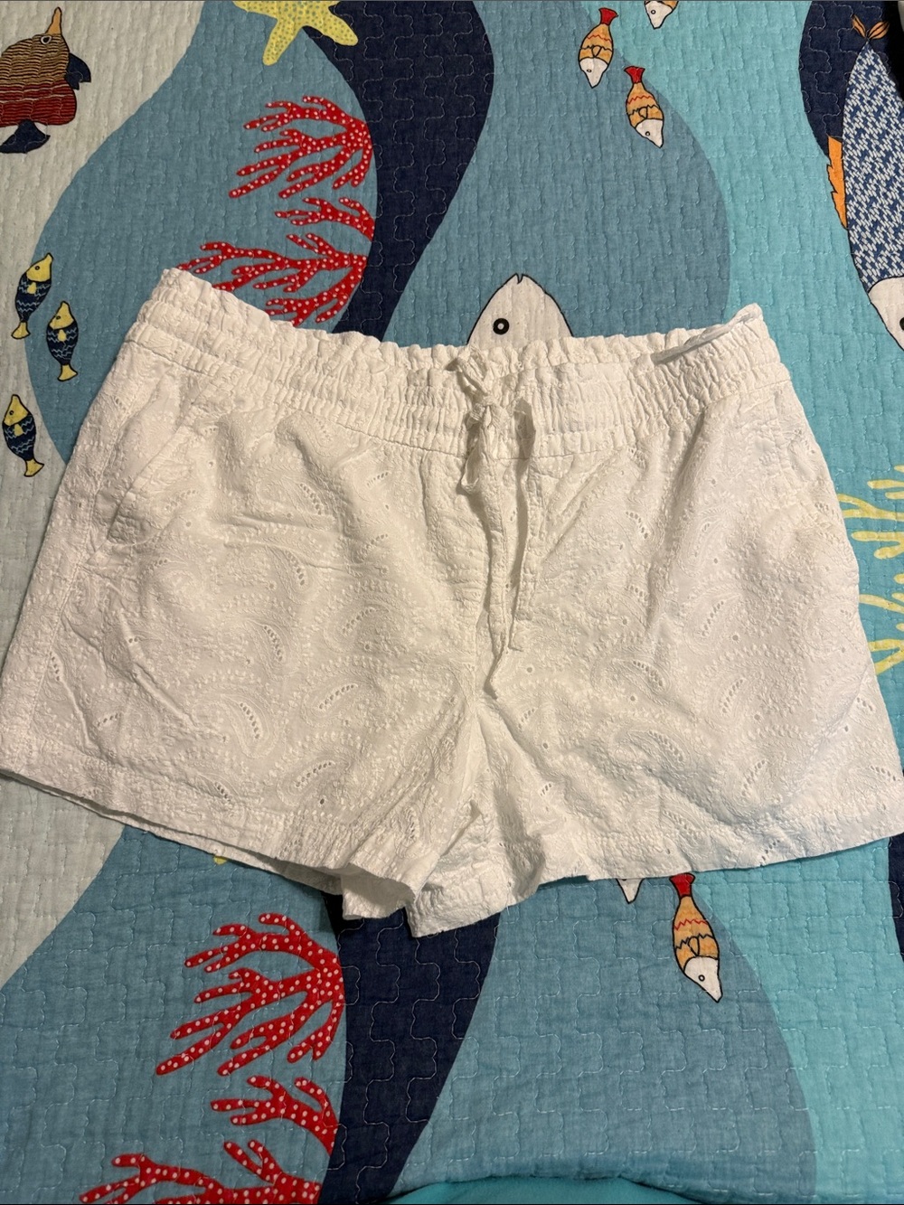 LOFT White Eyelet High-Waist Drawstring Shorts